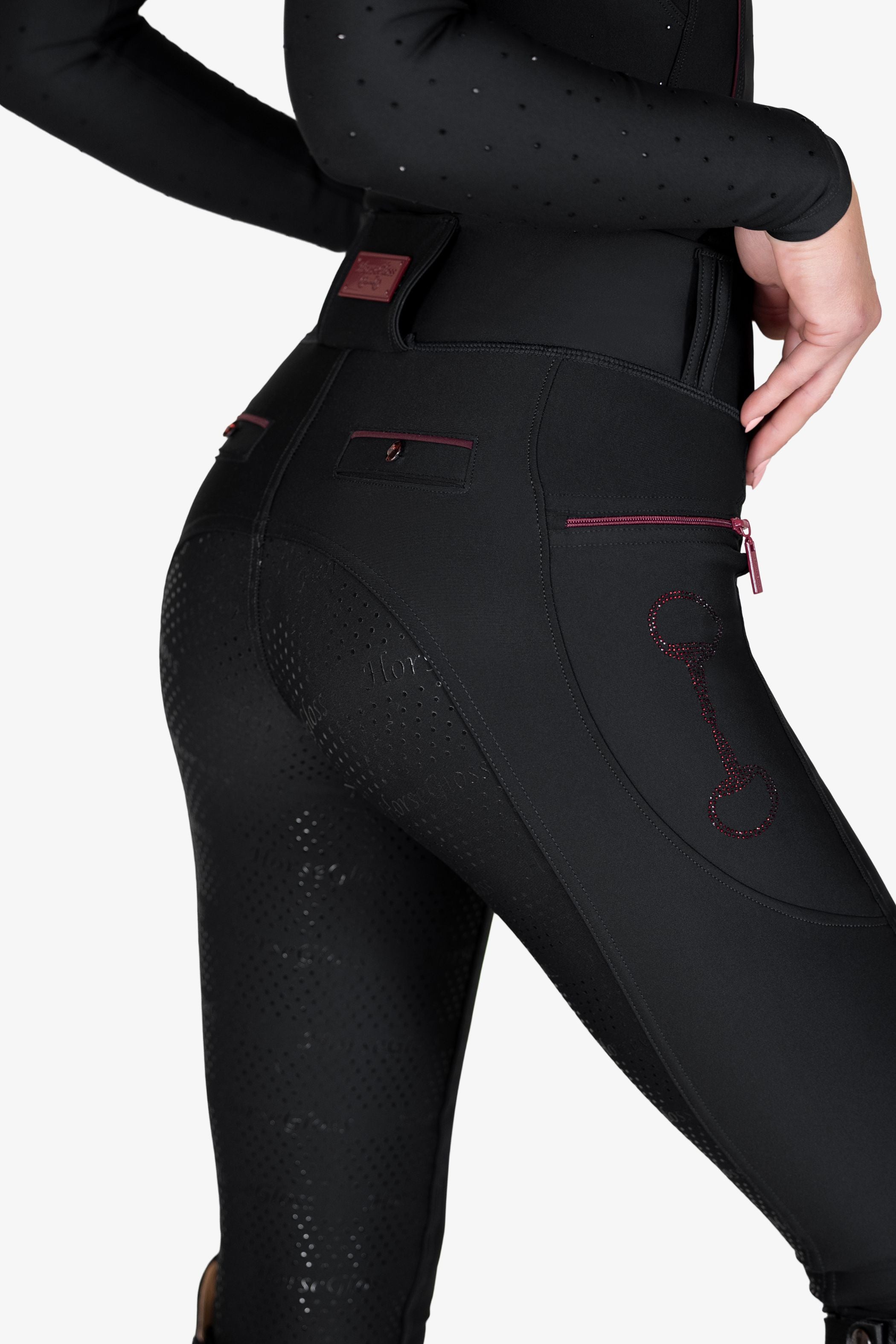 CRYSTAL KYLIE - RIDING LEGGINGS | BLACK X ROSE BERRY – HorseGloss