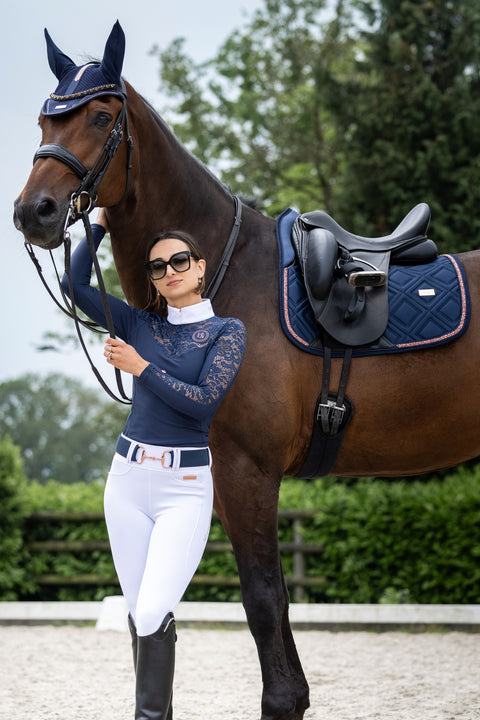 CELINE - DRESSAGE SADDLE PAD | NAVY ROSE GOLD CRYSTALS