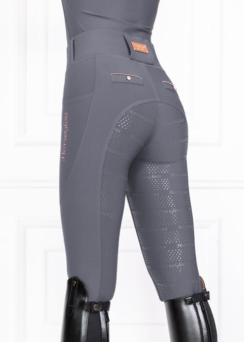 Kylie - Leggings da equitazione | Smokey Grey "Oro Rosa"  Full Grip