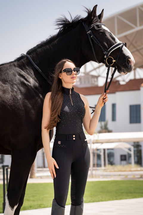 Kylie – Maillot d'équitation cristaux sans manches Noir rose