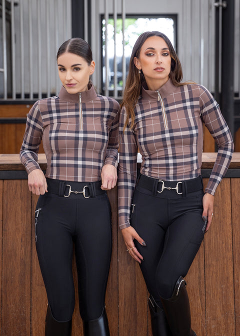 Équestre maillot de corps pour l'équitation - Kylie |Mocha Latte "Checkered" 