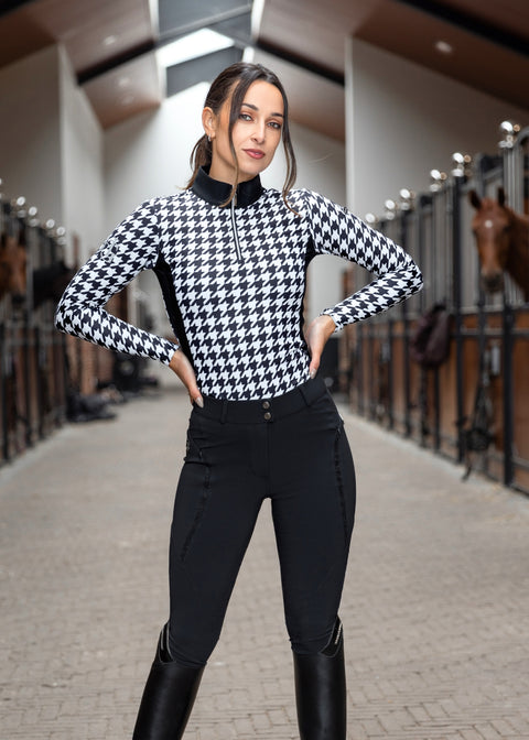 Kylie - Camicie Da Equitazione | Nero & Bianca 'Houndstooth"