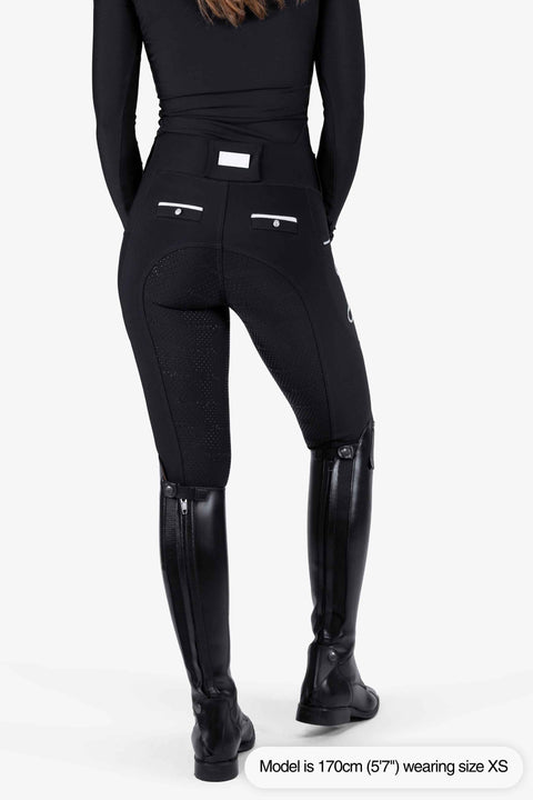 CRYSTAL KYLIE - RIDING LEGGINGS | BLACK - WHITE CRYSTALS