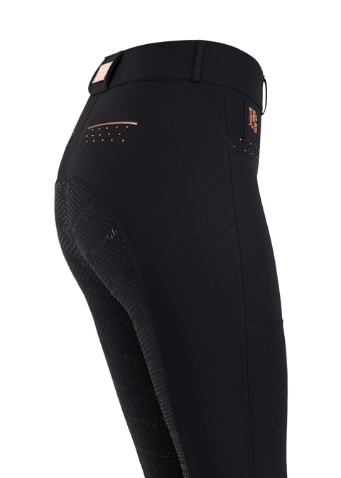 Hailey - Pantaloni da equitazione | Nero "Oro Rosa" Swarovski | Full Grip