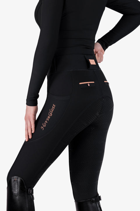 CRYSTAL KYLIE - RIDING LEGGINGS | BLACK ROSE GOLD