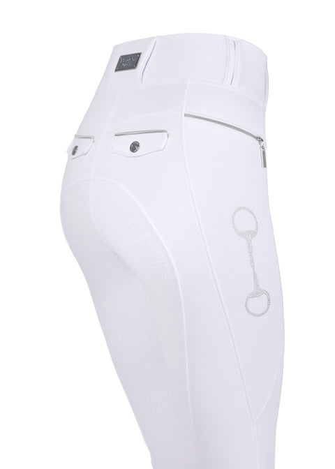 Paris - Pantaloni da equitazione | Bianco "Argento" Polvere di stelle Swarovski | Full Grip