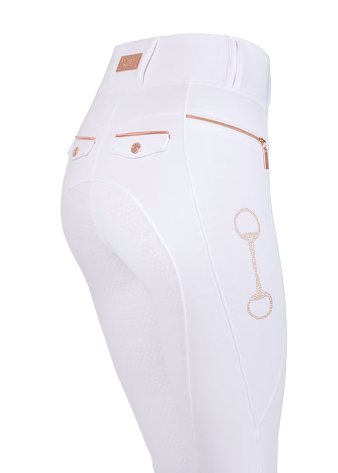 Paris - Pantaloni da equitazione | Bianco "Oro Rosa" Polvere di stelle Swarovski | Full Grip