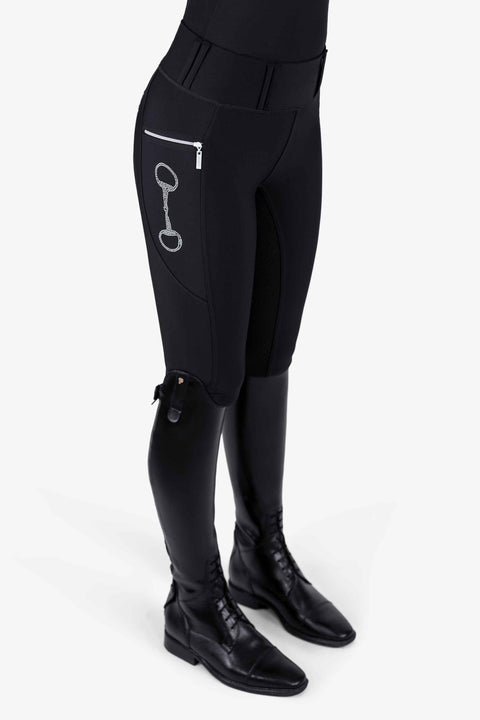CRYSTAL KYLIE - RIDING LEGGINGS | BLACK - WHITE CRYSTALS