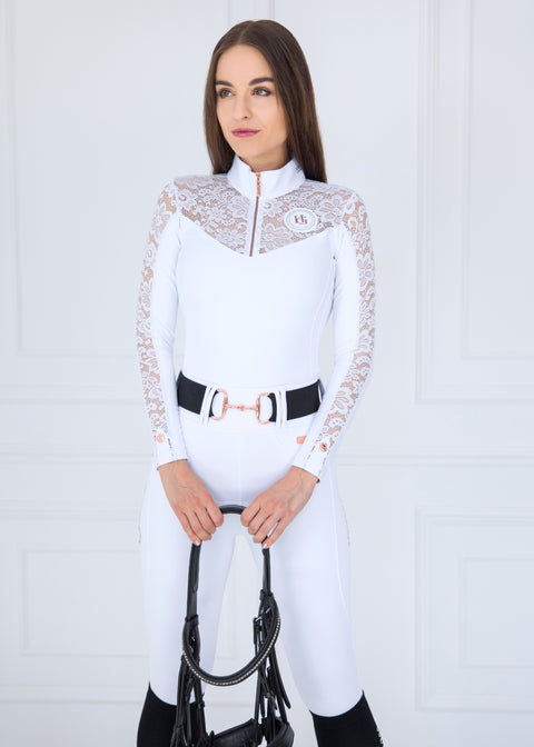 Paris - Pantaloni da equitazione | Bianco "Oro Rosa" Polvere di stelle Swarovski | Full Grip