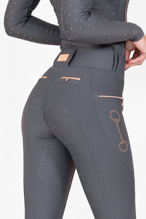 CRYSTAL KYLIE - RIDING LEGGINGS | SMOKEY GREY ROSE GOLD