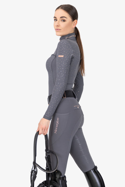 Kylie – Koszulka jeździecka z długim rękawem | Smokey Grey Crystal