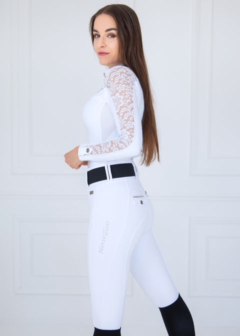 Paris - Pantaloni da equitazione | Bianco "Argento" Polvere di stelle Swarovski | Full Grip