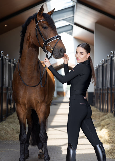 Hailey - Pantaloni da equitazione | Nero "Oro Rosa" Swarovski | Full Grip