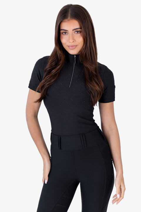 Kylie – Kurzarm-Baselayer | Schwarz mit schwarzen Kristallen