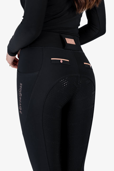 CRYSTAL KYLIE - RIDING LEGGINGS | BLACK ROSE GOLD