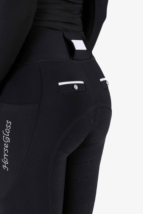 CRYSTAL KYLIE - RIDING LEGGINGS | BLACK - WHITE CRYSTALS