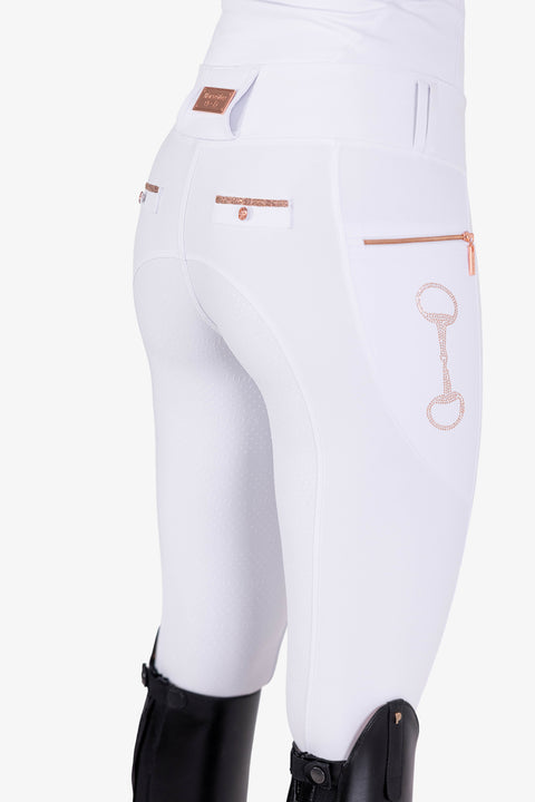 CRYSTAL KYLIE - RIDING LEGGINGS | WHITE - ROSE GOLD