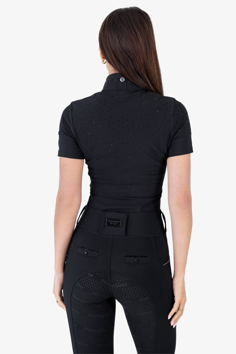 Kylie – Kurzarm-Baselayer | Schwarz mit schwarzen Kristallen