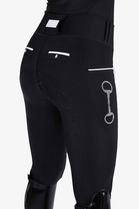 CRYSTAL KYLIE - RIDING LEGGINGS | BLACK - WHITE CRYSTALS