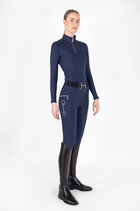 CRYSTAL KYLIE - RIDING LEGGINGS | NAVY ROSE GOLD
