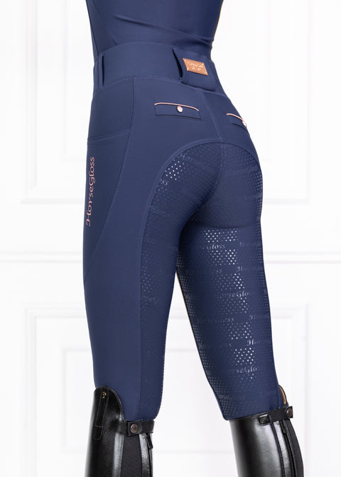 Kylie - Leggings da equitazione |Navy "Oro Rosa"  Full Grip