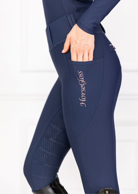 Kylie - Leggings da equitazione |Navy "Oro Rosa"  Full Grip