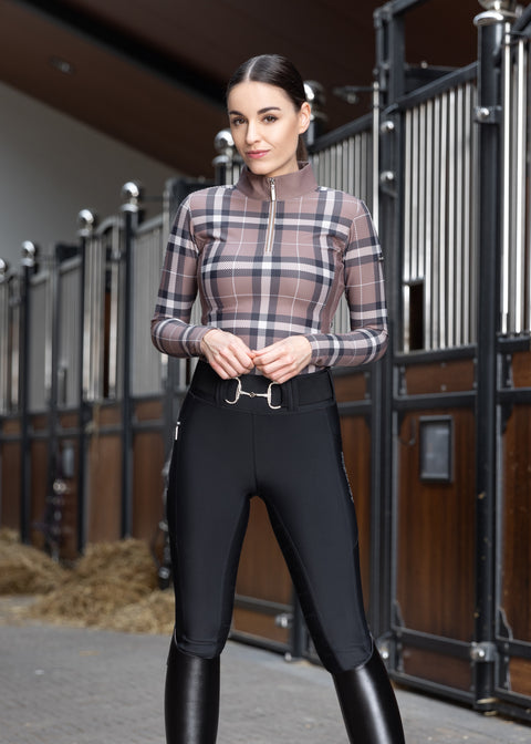 Équestre maillot de corps pour l'équitation - Kylie |Mocha Latte "Checkered" 