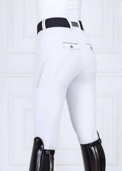 Paris - Pantaloni da equitazione | Bianco "Argento" Polvere di stelle Swarovski | Full Grip