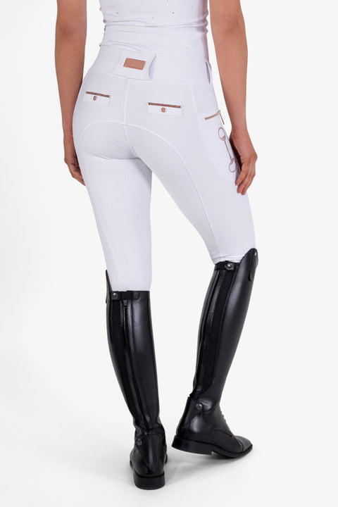 CRYSTAL KYLIE - RIDING LEGGINGS | WHITE - ROSE GOLD