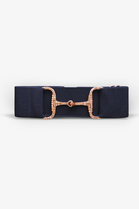 GINNY - SNAFFLE BIT BELT | NAVY "ROSE GOLD & ROSE GOLD CRYSTAL STONES"