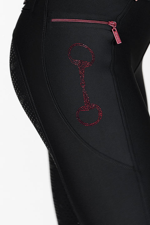 CRYSTAL KYLIE - RIDING LEGGINGS | BLACK X ROSE BERRY