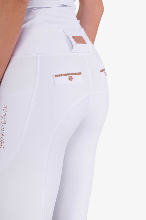 CRYSTAL KYLIE - RIDING LEGGINGS | WHITE - ROSE GOLD