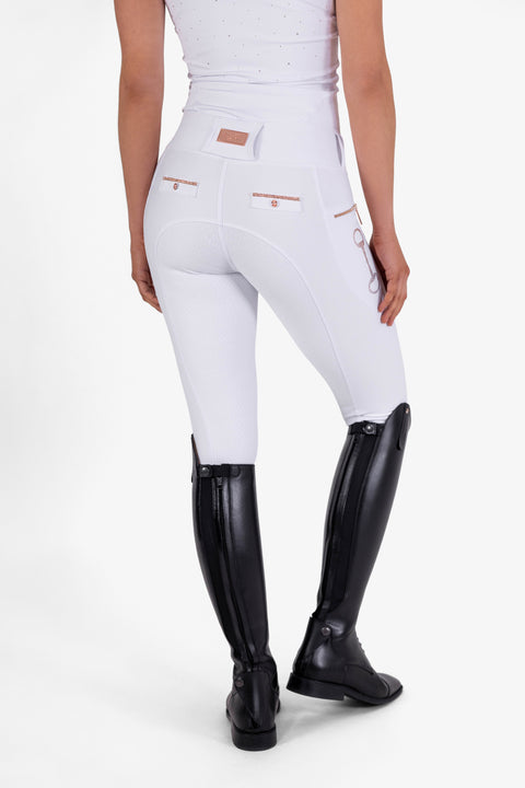 CRYSTAL KYLIE - RIDING LEGGINGS | WHITE - ROSE GOLD