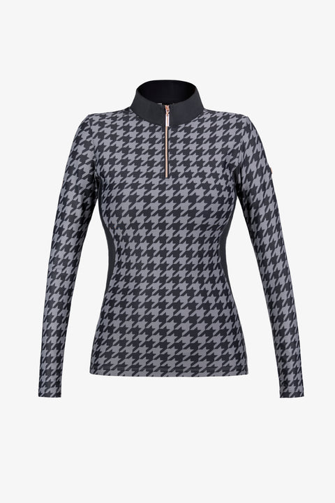 Kylie – Maillot d'équitation manches longues | Noir X Smokey Grey Houndstooth
