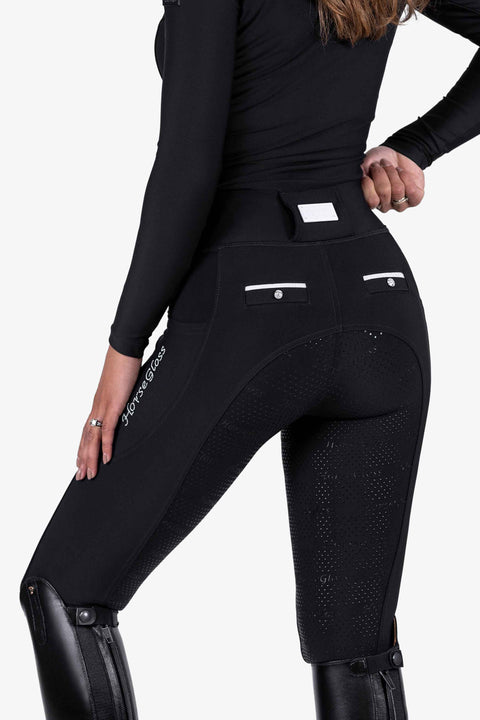 CRYSTAL KYLIE - RIDING LEGGINGS | BLACK - WHITE CRYSTALS