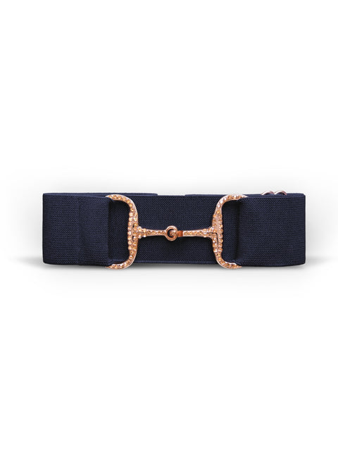 GINNY - SNAFFLE BIT BELT | NAVY "ROSE GOLD & ROSE GOLD SWAROVSKI STONES"