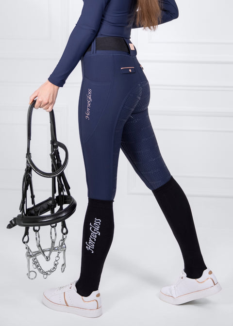 Kylie - Leggings da equitazione |Navy "Oro Rosa"  Full Grip