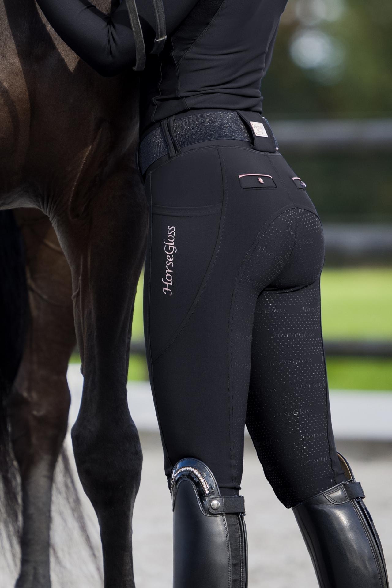 KYLIE - RIDING LEGGINGS  BLACK ''ROSE GOLD'' FULL SEAT SILICONE –  HorseGloss