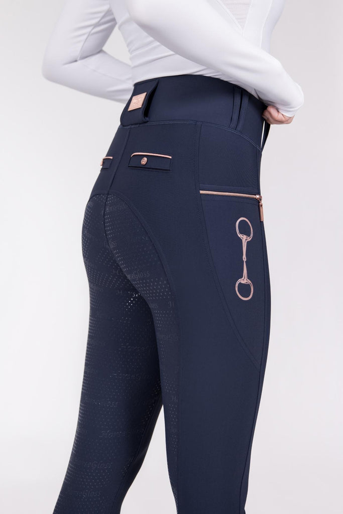 KYLIE - RIDING LEGGINGS | NAVY ''ROSE GOLD'' FULL SEAT SILICONE ...